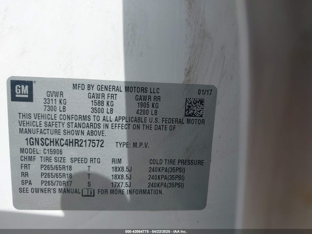 1GNSCHKC4HR217572 Chevrolet Suburban Lt