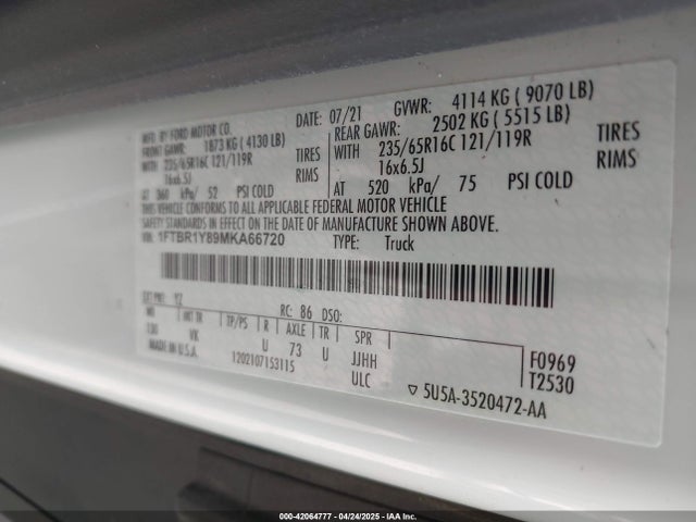 1FTBR1Y89MKA66720 Ford Transit-250
