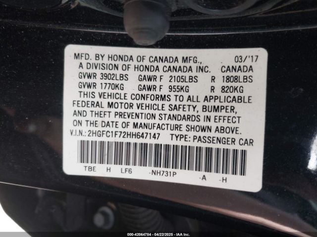 2HGFC1F72HH647147 Honda Civic Ex-l