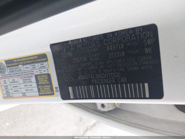 KNAGT4L39G5071100 KIA Optima Lx