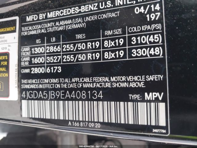 4JGDA5JB9EA408134 Mercedes-Benz ML 350