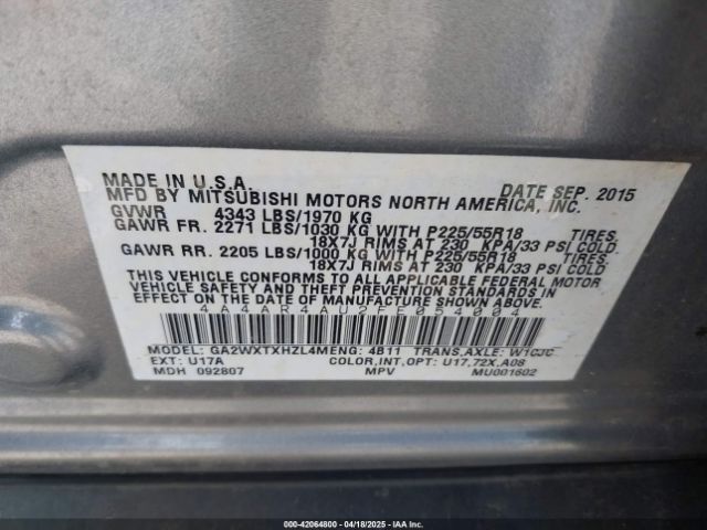 2015 MITSUBISHI OUTLANDER SPORT 4A4AR4AU2FE054004 Photo 8