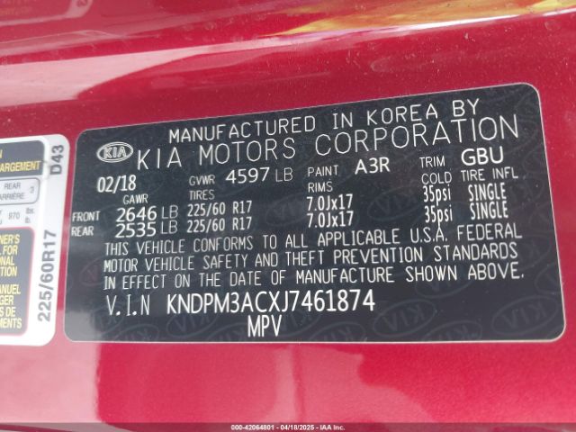 KNDPM3ACXJ7461874 KIA Sportage Lx