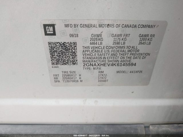 2GNAXHEV4K6145594 Chevrolet EQUINOX LS