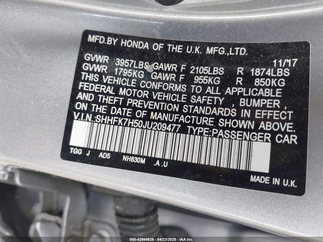 SHHFK7H50JU209477 Honda CIVIC EX