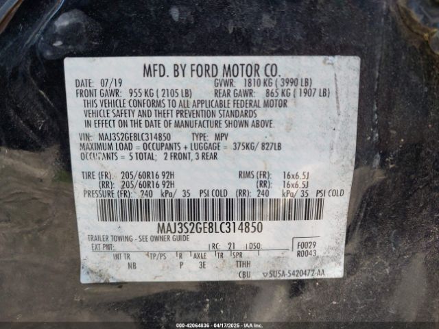 MAJ3S2GE8LC314850 Ford Ecosport Se