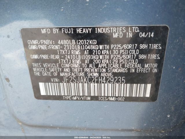 JF2SJAKC2FH429235 Subaru Forester 2.5i Limited