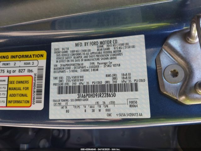 3FA6P0HD9JR228650 Ford FUSION SE
