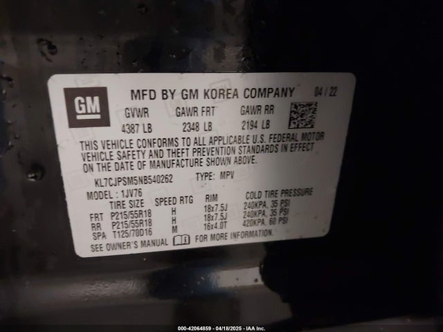 Chevrolet le2 2022 KL7CJPSM5NB540262 Image 9