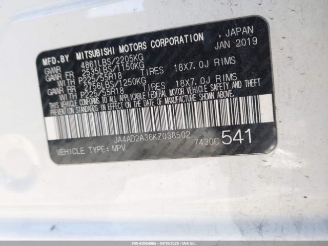 2019 MITSUBISHI OUTLANDER JA4AD2A36KZ038502 Photo 8