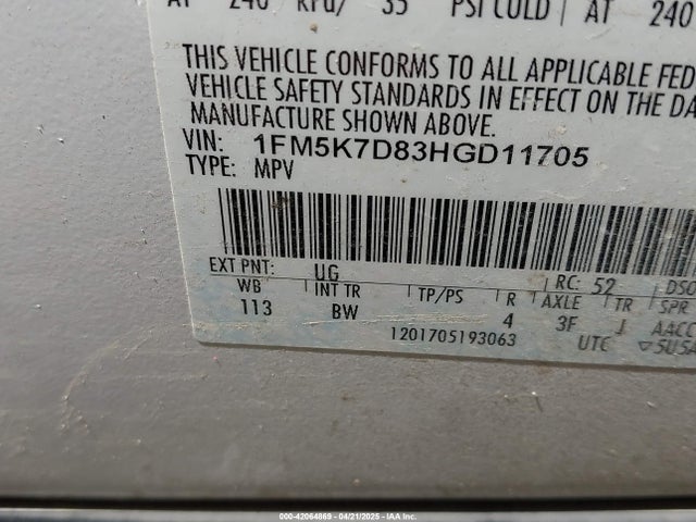 1FM5K7D83HGD11705 Ford 3.5l ti-vct