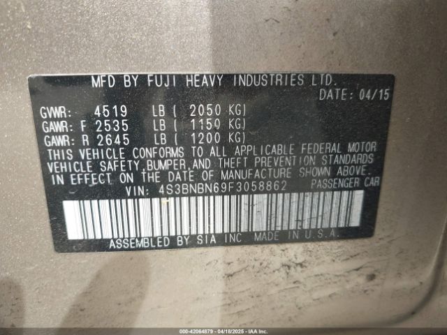 4S3BNBN69F3058862 Subaru Legacy 2.5i Limited