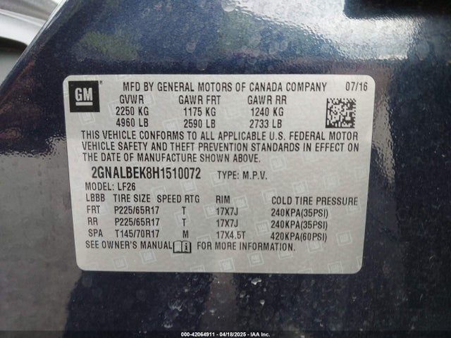 2GNALBEK8H1510072 Chevrolet EQUINOX LS