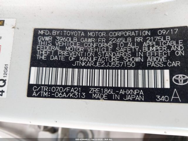 JTNKARJE2JJ557150 Toyota COROLLA IM