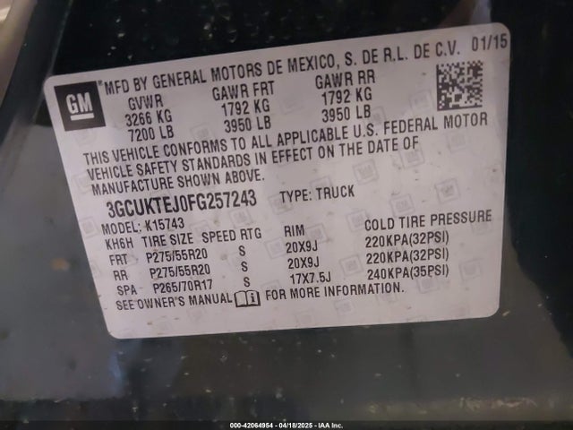 3GCUKTEJ0FG257243 Chevrolet l86 - vvt, afm, e85 max, aluminum