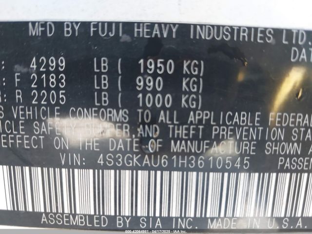 4S3GKAU61H3610545 Subaru Impreza 2.0i Limited