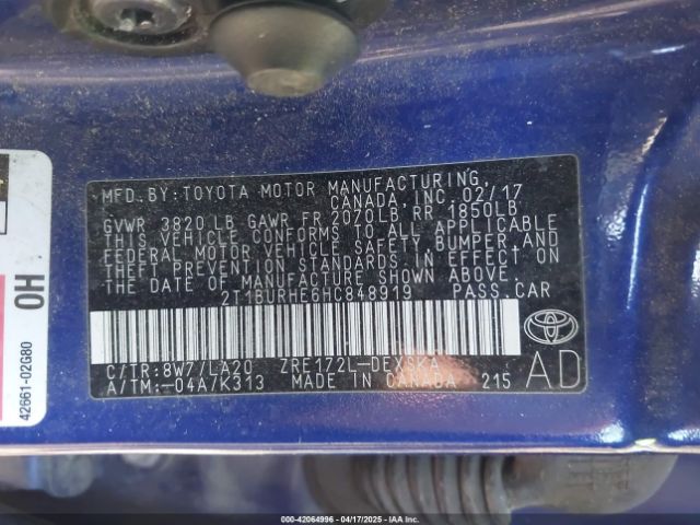 2T1BURHE6HC848919 Toyota Corolla Xse