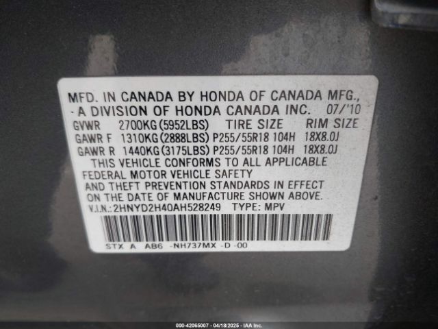 2010 ACURA MDX 2HNYD2H40AH528249 Photo 8