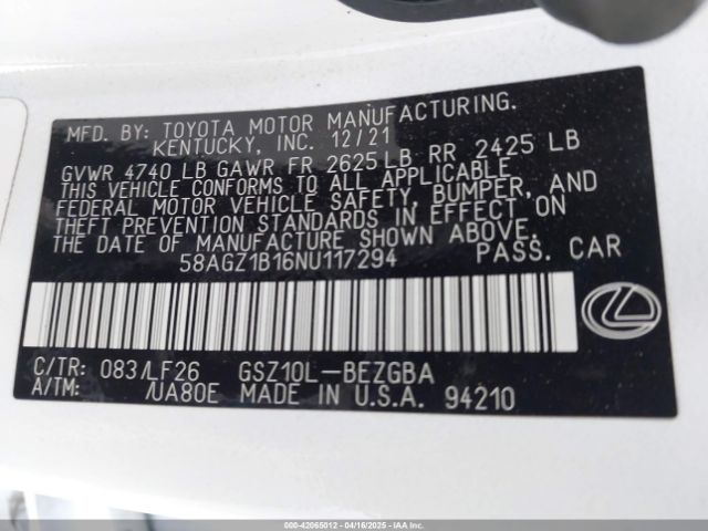 58AGZ1B16NU117294 Lexus Es 350 F Sport