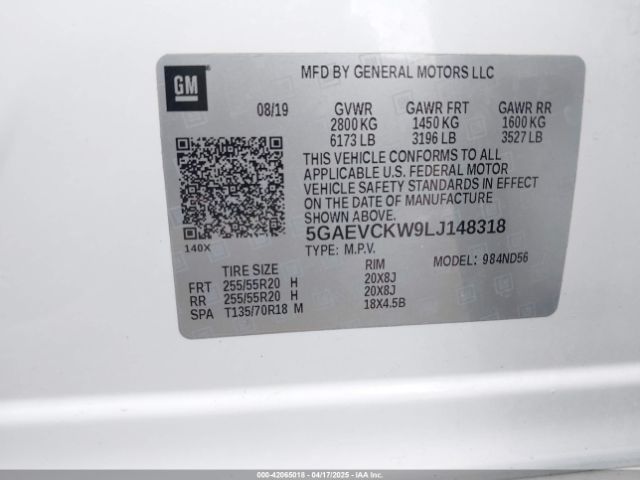 5GAEVCKW9LJ148318 Buick Enclave Awd Avenir