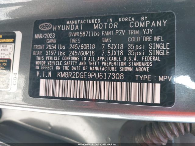 KM8R2DGE9PU617308 Hyundai Palisade Sel