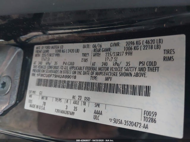 1FMCU0F79HUA99018 Ford ESCAPE S