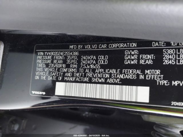 YV4902DZ4E2554386 Volvo Xc60 T6 R-design Platinum
