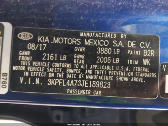 3KPFL4A73JE189823 KIA FORTE LX