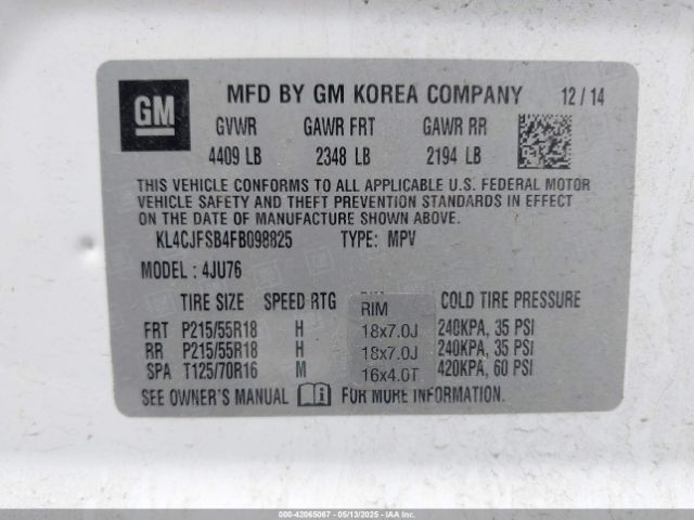 KL4CJFSB4FB098825 Buick Encore Convenience