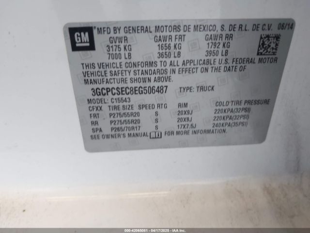 3GCPCSEC8EG506487 Chevrolet Silverado 1500 1lz
