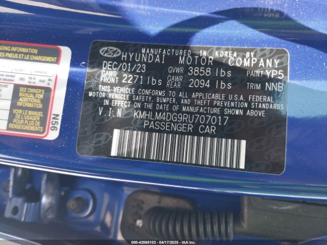 KMHLM4DG9RU707017 Hyundai ELANTRA SEL