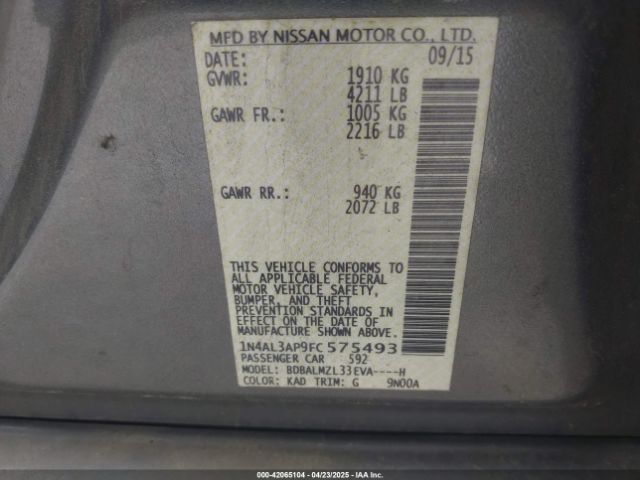 1N4AL3AP9FC575493 Nissan Altima 2.5 Sv