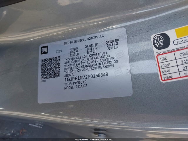 1G1FF1R72P0158549 Chevrolet Camaro Rwd  1ss