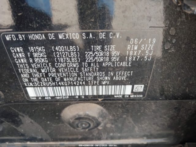 3CZRU5H14KG714244 Honda r18z9