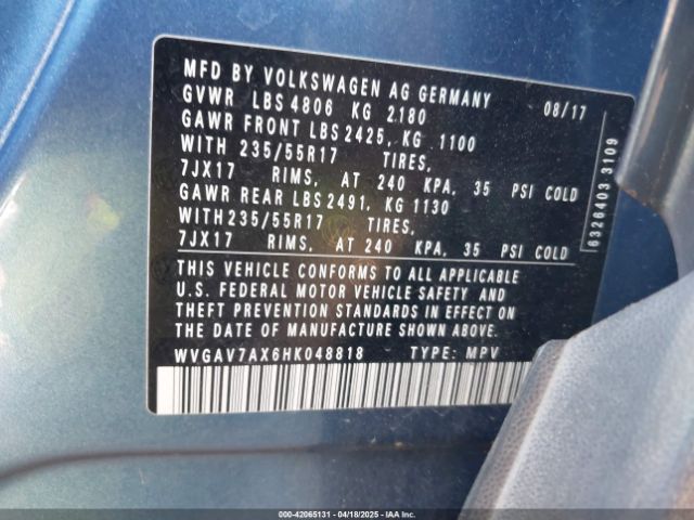 WVGAV7AX6HK048818 Volkswagen Tiguan 2.0t/2.0t S