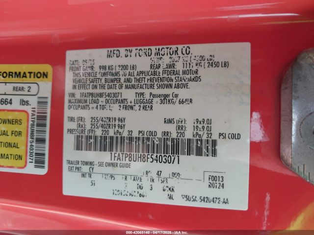 1FATP8UH8F5403071 Ford Mustang Ecoboost Premium
