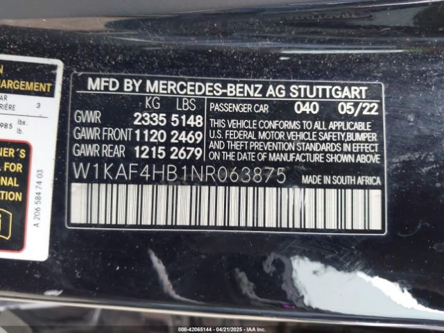 W1KAF4HB1NR063875 Mercedes-Benz C 300 4matic