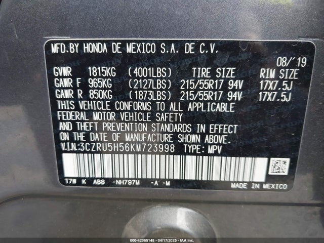 3CZRU5H56KM723998 Honda HR-V EX