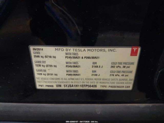 5YJSA1H11EFP56406 Tesla Model S P85
