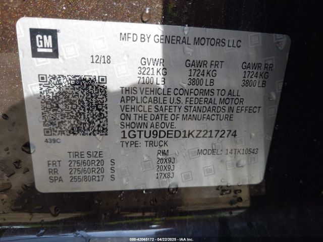 1GTU9DED1KZ217274 GMC Sierra 1500 Slt