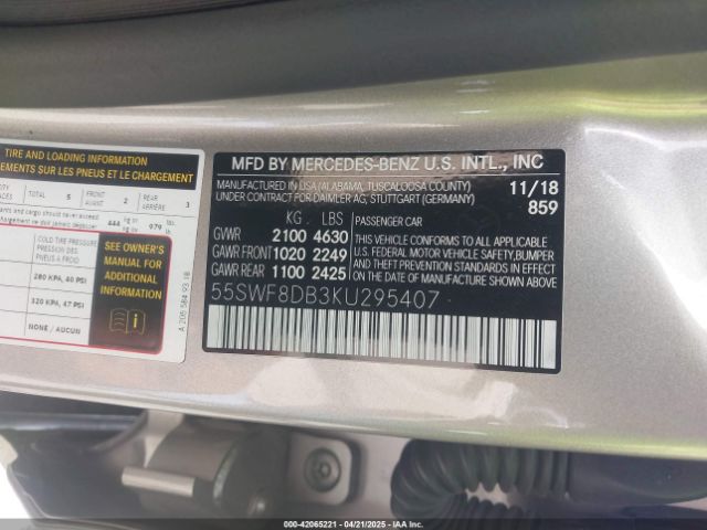 55SWF8DB3KU295407 Mercedes-Benz C 300