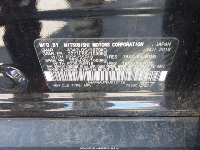 2019 MITSUBISHI OUTLANDER SPORT JA4AP4AU7KU013116 Photo 8