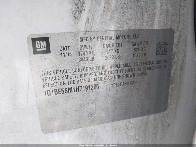 1G1BE5SM1H7191205 Chevrolet Cruze Lt Auto
