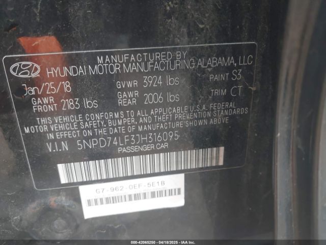5NPD74LF3JH316095 Hyundai ELANTRA SE