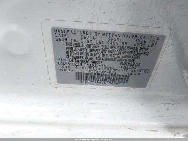 Nissan Versa 1.6 S+ 2016 3N1CN7AP2GL908047 Image 9