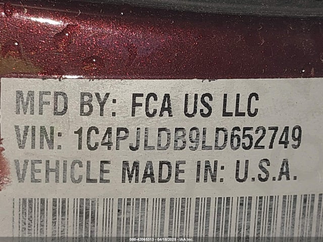 1C4PJLDB9LD652749 Jeep Cherokee Limited Fwd
