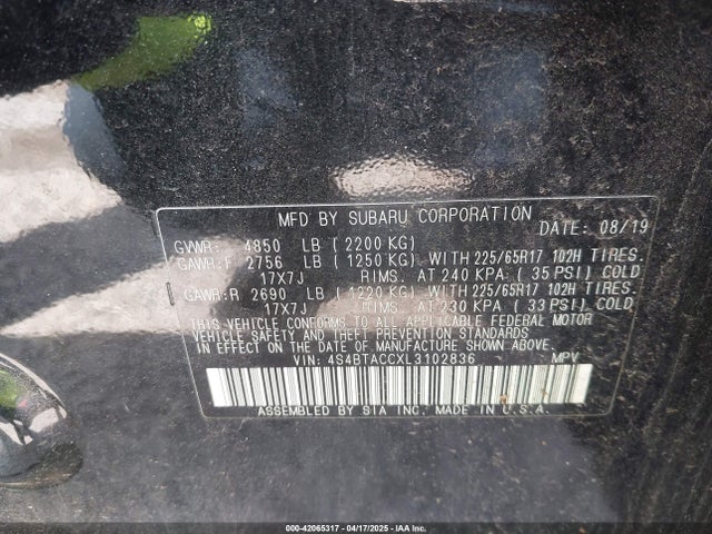 4S4BTACCXL3102836 Subaru u5