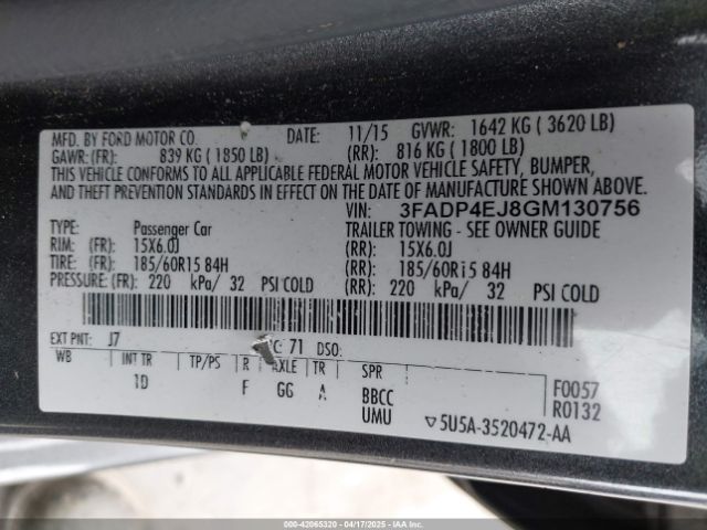 3FADP4EJ8GM130756 Ford FIESTA SE