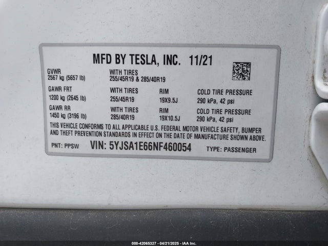 Tesla MODEL S 2022 5YJSA1E66NF460054 Image 9