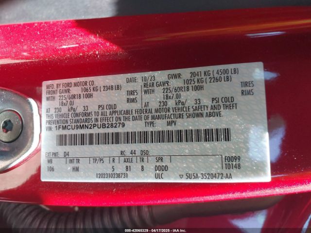 1FMCU9MN2PUB28279 Ford Escape St-line